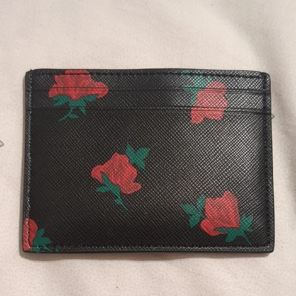 Kate Spade Black Card Holder with Red Floral Design - Picture 3 of 3